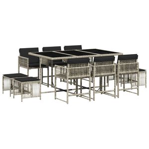 vidaXL 11-daļīgs dārza mēbeļu komplekts ar matračiem, gai&scaron;i pelēka PE