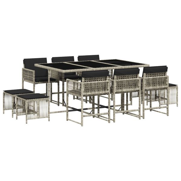 vidaXL 11-daļīgs dārza mēbeļu komplekts ar matračiem, gai&scaron;i pelēka PE