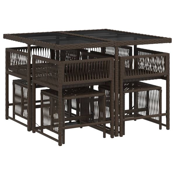 vidaXL 9-daļīgs dārza mēbeļu komplekts, matrači, brūna PE rotangpalma