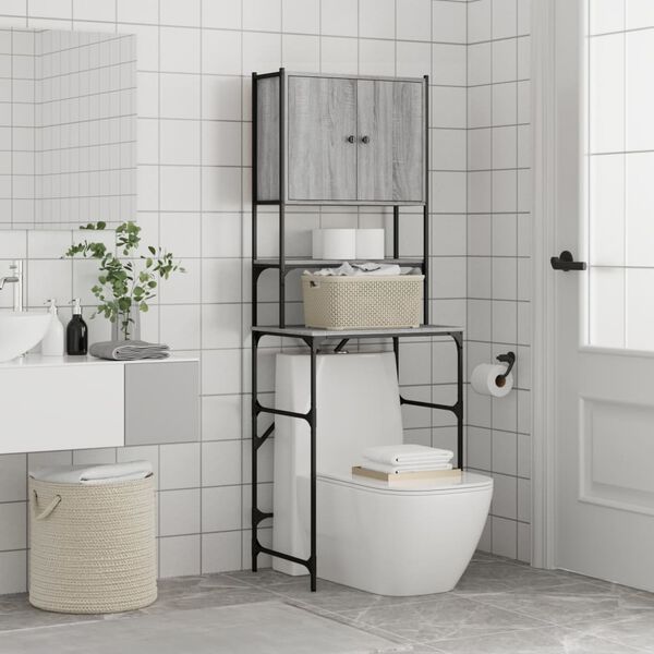 vidaXL veļasmašīnas skapītis, pelēcīga ozola krāsa, 68x48,5x194 cm