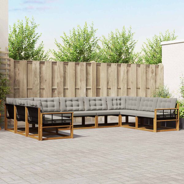 vidaXL Āra dīvānu komplekts ar spilvenu 9 pcs Dabīgs un gai&scaron;i pelēks