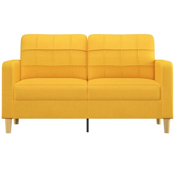 vidaXL divvietīgs dīvāns, gai&scaron;i dzeltens audums, 140 cm