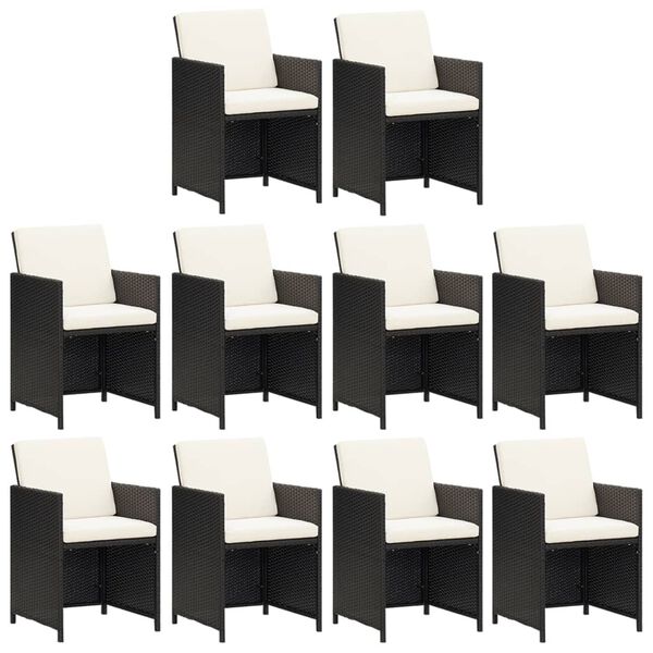 vidaXL 11-daļīgs dārza mēbeļu komplekts ar matračiem, PE pinums, melns