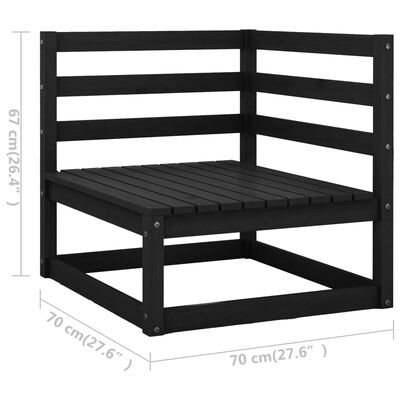 vidaXL trīsvietīgs dārza dīvāns, melns priedes masīvkoks