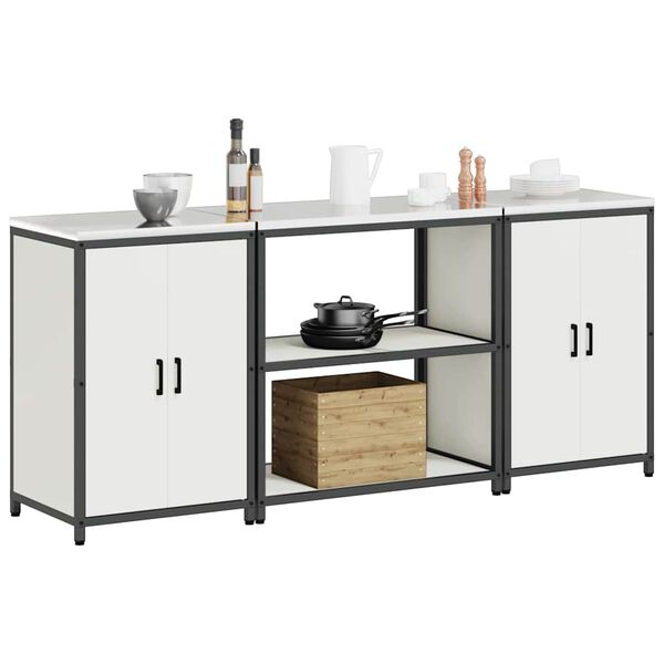 vidaXL Virtuves glabā&scaron;anas komplekts ar plauktu ar durvīm 3 pcs Balts