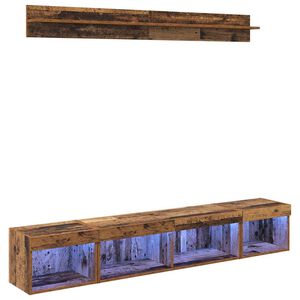 vidaXL Televizora sienas skapja komplekts ar LED 5 pcs Vecs koks
