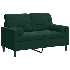 vidaXL divvietīgs dīvāns ar spilveniem, tum&scaron;i zaļ&scaron;, 120 cm, samts
