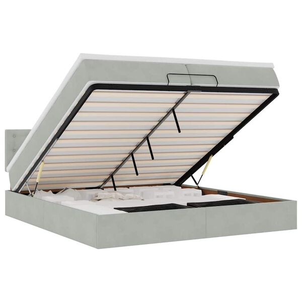 vidaXL Osmaņu gultas rāmis ar matračiem gaiši pelēks 200x200cm audums