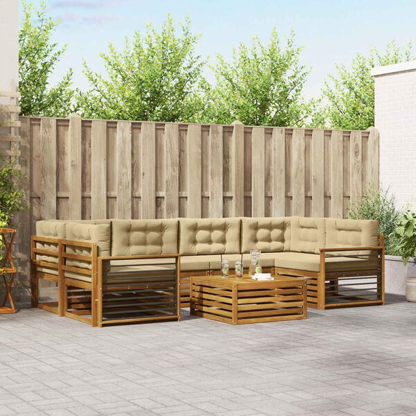 vidaXL Āra dīvānu komplekts ar spilvenu 8 pcs Dabisks un bē&scaron;s