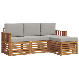 vidaXL Āra dīvānu komplekts ar spilvenu 4 pcs Dabīgs un gai&scaron;i pelēks