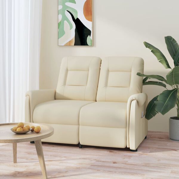 vidaXL divvietīgs masāžas krēsls, atgāžams, krēmkrāsas mākslīgā āda