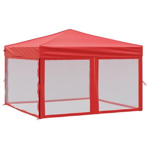 vidaXL svinību nojume ar sienām, saliekama, sarkana, 3x3 m