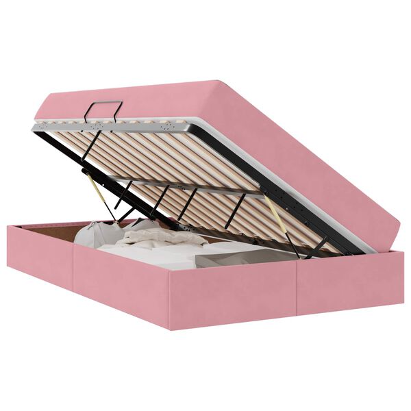 vidaXL Gulta ar uzglabā&scaron;anas vietu un matraci Rozā 120 x 200 cm Samts