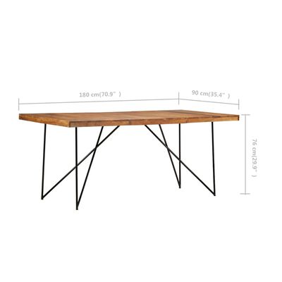 vidaXL virtuves galds, 180x90x76 cm, akācijas masīvkoks