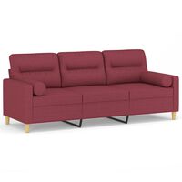 vidaXL trīsvietīgs dīvāns ar spilveniem, vīnsarkans, 180 cm, audums