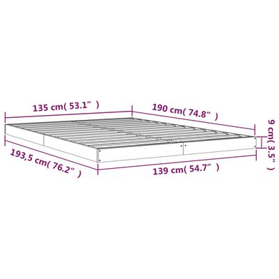 vidaXL gultas rāmis, pelēks, 135x190 cm, priedes masīvkoks, divvietīgs
