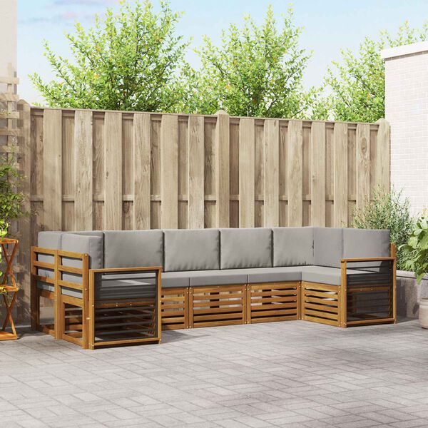 vidaXL Stūru dīvānu komplekts ar spilvenu 7 pcs Dabīgs un gai&scaron;i pelēks