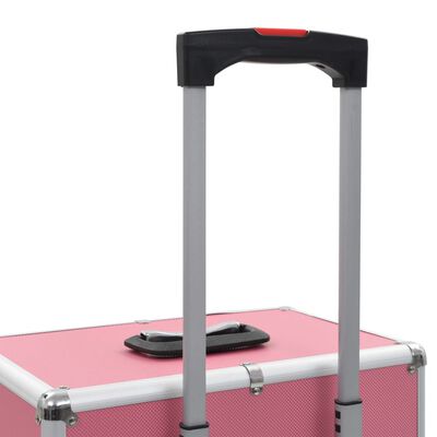 vidaXL kosmētikas koferis ar riteņiem, alumīnijs, rozā