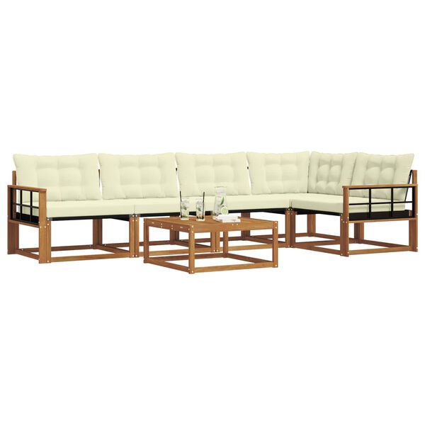 vidaXL Āra dīvānu komplekts ar spilvenu 6 pcs Dabisks un krējuma