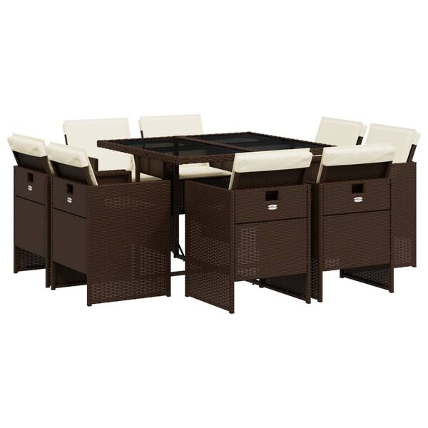 vidaXL 9-daļīgs dārza mēbeļu komplekts, matrači, brūna PE rotangpalma