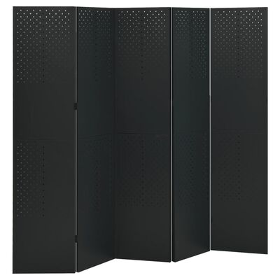 vidaXL 5-paneļu istabas aizslietnis, melns, 200x180 cm, tērauds
