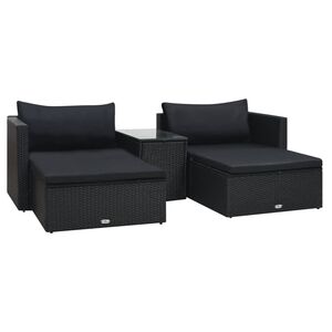 vidaXL 5-daļīgs dārza atpūtas mēbeļu komplekts ar matračiem, melns PE