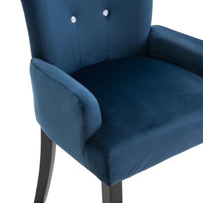 vidaXL virtuves krēsls ar roku balstiem, tumši zils samts