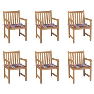 vidaXL dārza krēsli, matrači ar četrstūriem, 6 gab., masīvs tīkkoks