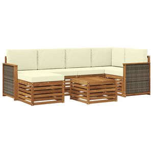 vidaXL Stūru dīvānu komplekts ar spilvenu 6 pcs Dabisks un krējuma