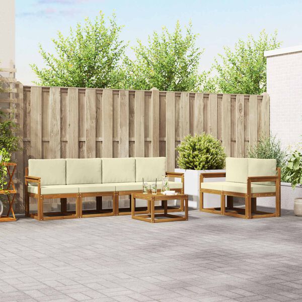 vidaXL Āra dīvānu komplekts ar spilvenu 7 pcs Dabisks un krējuma