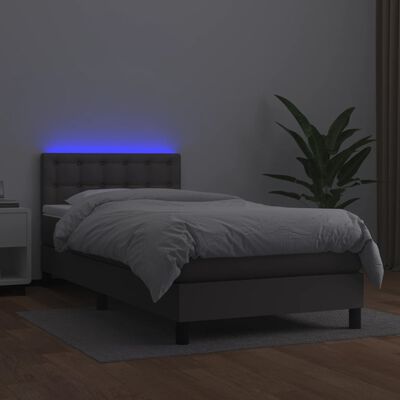 vidaXL atsperu gulta ar matraci, LED, pelēka, 80x200 cm, mākslīgā āda