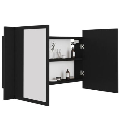 vidaXL vannasistabas spoguļskapītis ar LED, melns, 80x12x45 cm, akrils