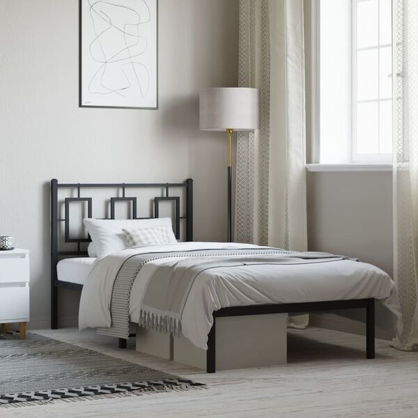vidaXL gultas rāmis ar galvgali, melns metāls, 90x190 cm