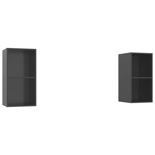 vidaXL sienas TV plaukti, 2 gab., spīdīgi pelēki, inženierijas koks