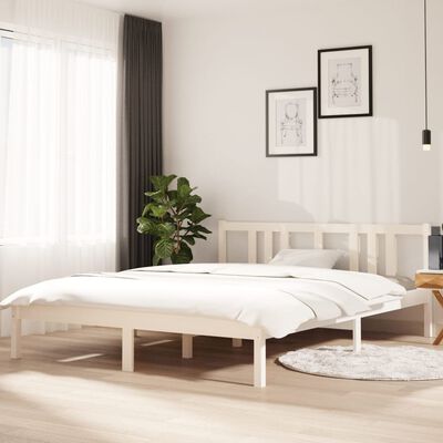 vidaXL gultas rāmis, balts, masīvkoks, 150x200 cm, liels, divvietīgs