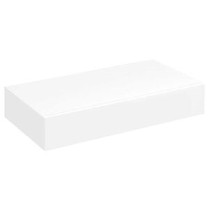 vidaXL sienas plaukts grāmatām un DVD, ar atvilktni, balts, MDF