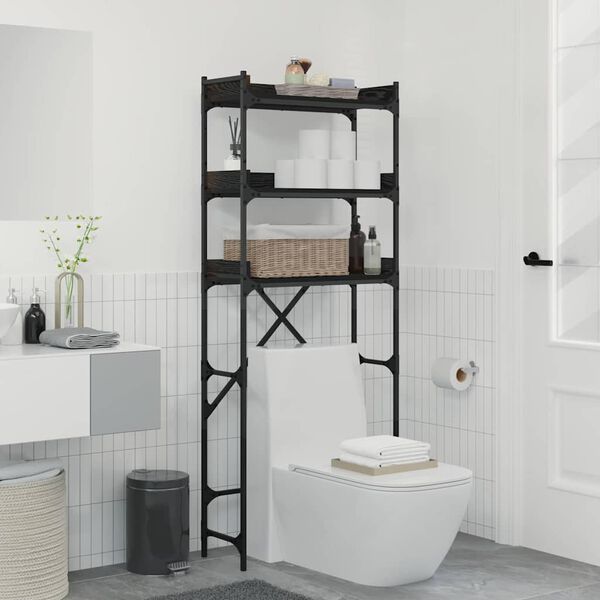 vidaXL Veļas ma&scaron;īnas plaukts ar plauktu Melnais 0aks 67 x 25 x 163 cm