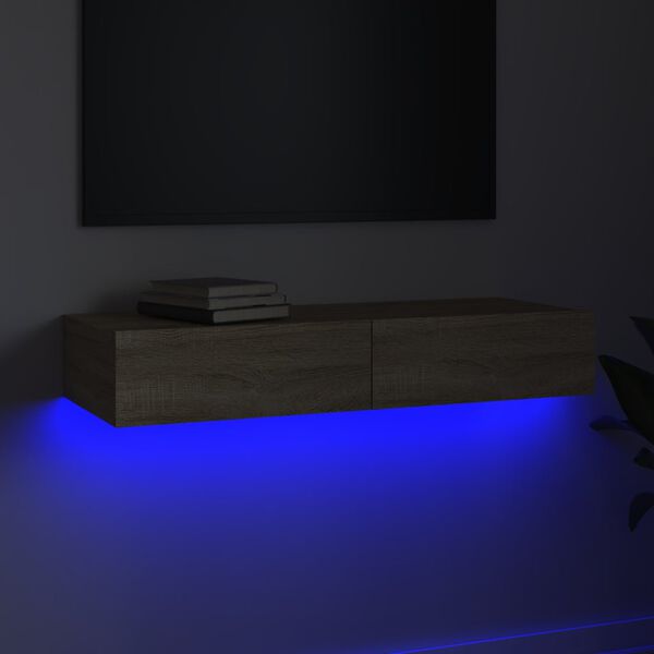vidaXL TV skapītis ar LED apgaismojumu, ozolkoka krāsa, 90x35x15,5 cm
