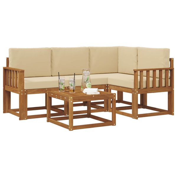 vidaXL Āra dīvānu komplekts ar spilvenu 5 pcs Dabisks un bē&scaron;s