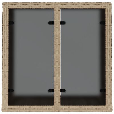 vidaXL dārza galds, stikla virsma, bēšs, 55x55x37 cm, PE rotangpalma