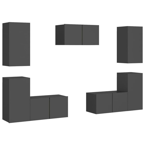 vidaXL 7-daļīgs TV skapī&scaron;u komplekts, pelēks, inženierijas koks