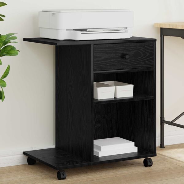 vidaXL Printera statīvs ar atvilktni Melns ozolkoks 60 x 40 x 68.5 cm