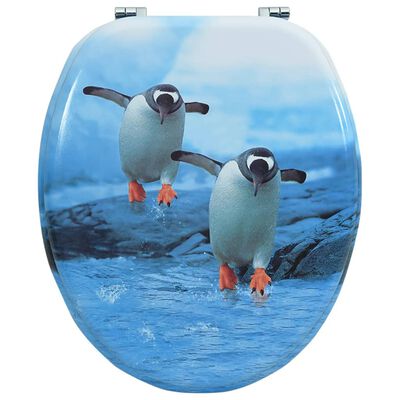 vidaXL tualetes poda sēdeklis ar vāku, MDF, pingvīnu dizains
