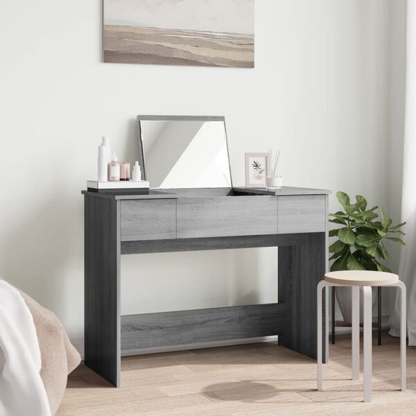 vidaXL galdiņ&scaron; ar spoguli, pelēka ozolkoka, 100x45x76 cm