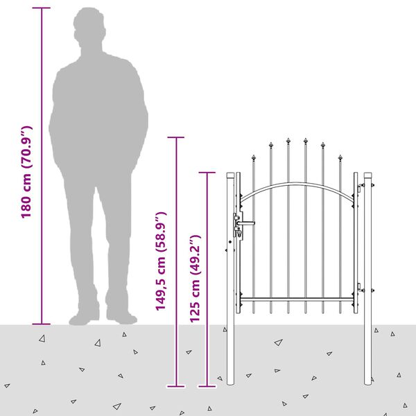 vidaXL Dārza vārti ar slēdzeni Pelēka 100 x 100 cm Tērauds