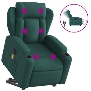 vidaXL elektrisks masāžas krēsls, paceļams, atgāžams, zaļ&scaron; audums