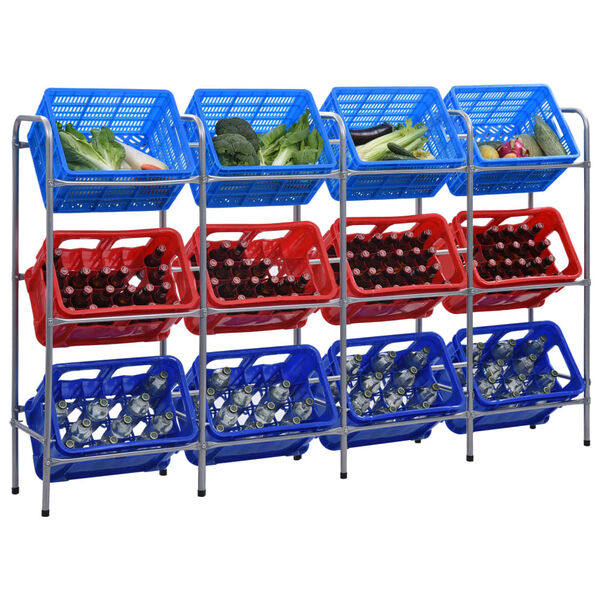 vidaXL uzglabā&scaron;anas plaukts 12 kastēm, sudraba krāsa, 190x33x116 cm