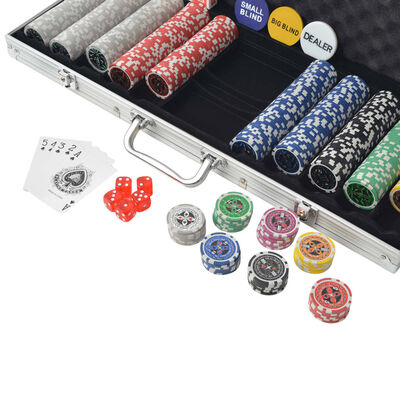 vidaXL pokera komplekts ar 500 lāzeruzlīmju žetoniem, alumīnijs