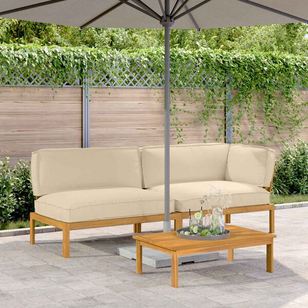 vidaXL Dīvānu komplekts ar spilvenu 3 pcs Bē&scaron;a Cietā akācijas koks