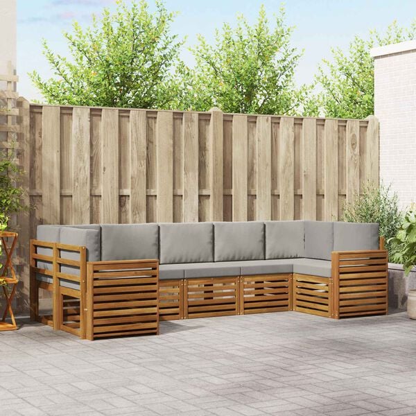 vidaXL Stūru dīvānu komplekts ar spilvenu 7 pcs Dabīgs un gai&scaron;i pelēks